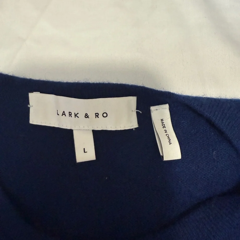 Lark & Ro 100% Navy Classic Sweater Cashmere Button Front Cardigan Size L